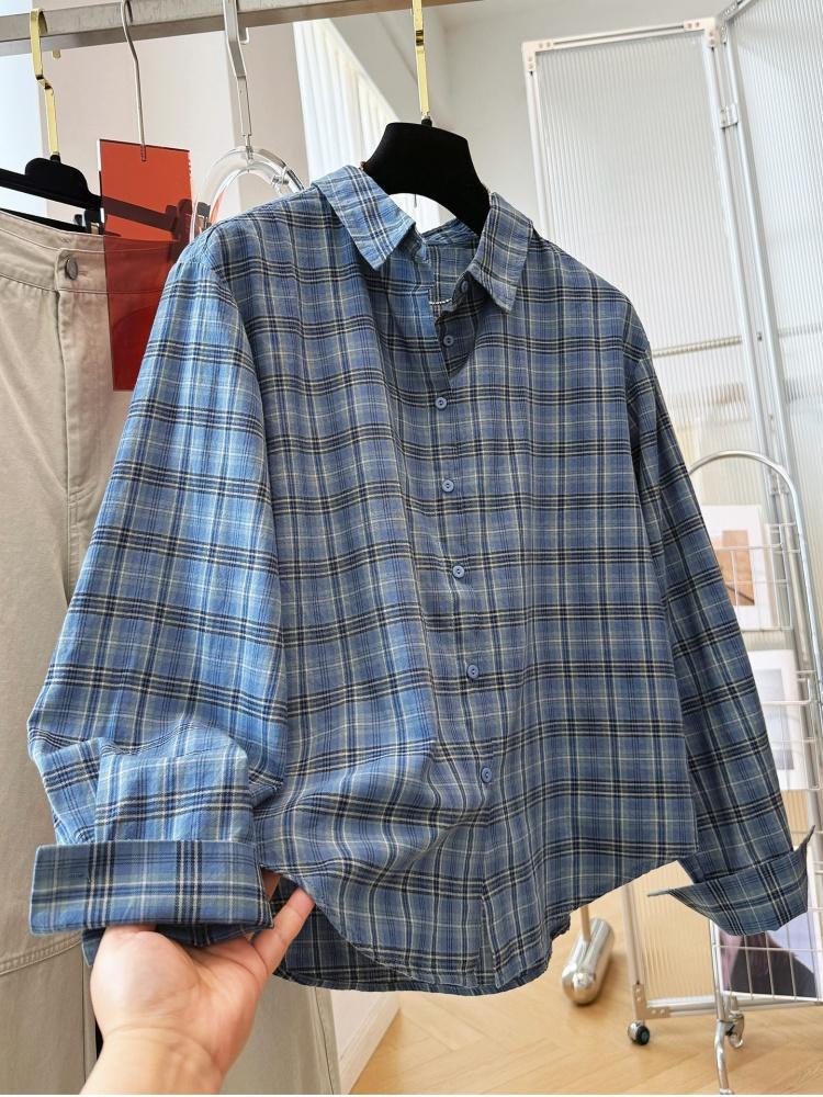 Vintage Fashion Style Female - Women Vintage Plaid Cotton Long Sleeve