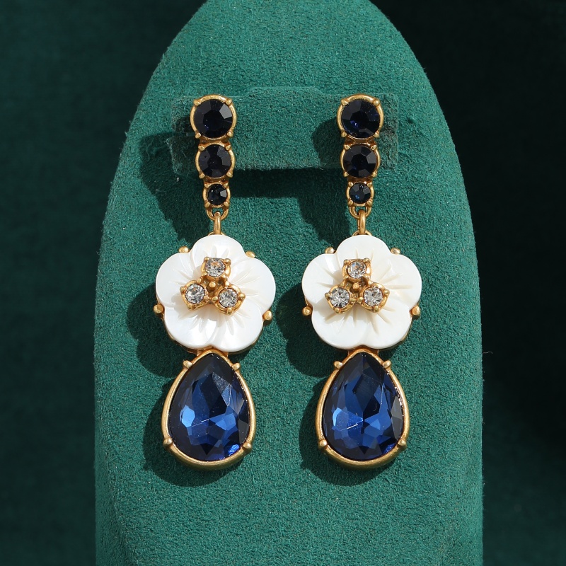 Vintage Fashion Jewelry Brands - Vintage White Flower Crystal Blue Earrings