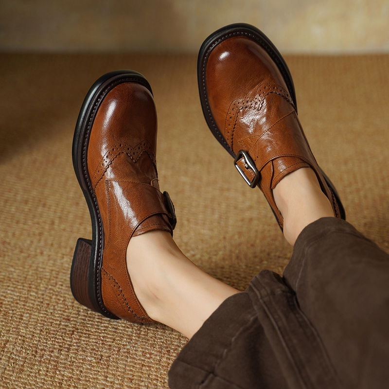 2027 New Buckle Brogue Shoes f - Vintage Fashion Style 评论和价格