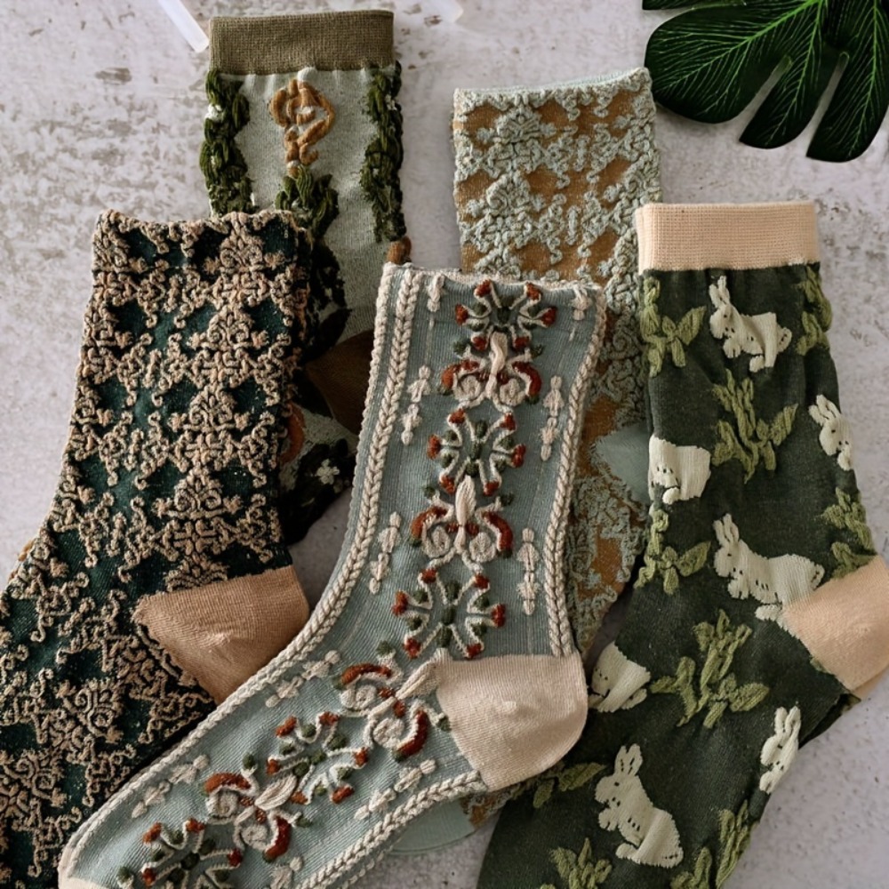 5 Pairs Mixed Color Vintage Em - Vintage Fashion Retro Outfit 评论和价格