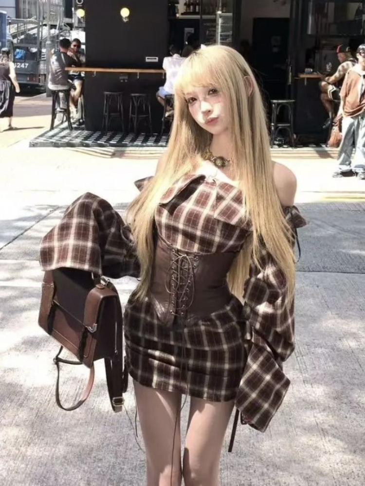 American Retro Sexy Brown Plai - Vintage Fashion Retro Outfit 评论和价格