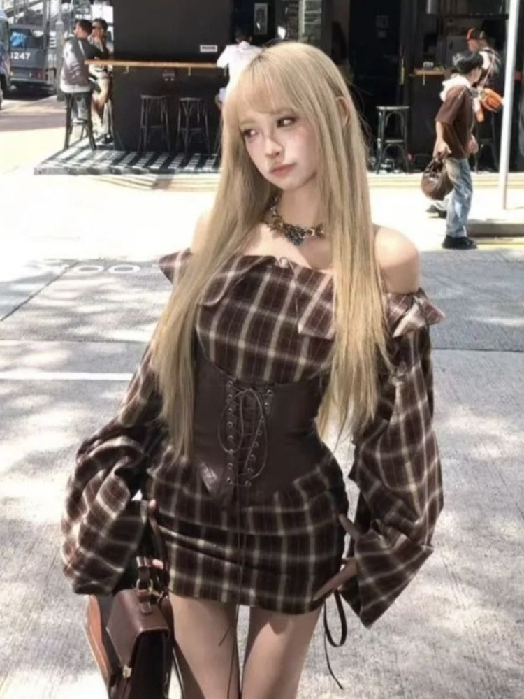 American Retro Sexy Brown Plai - Vintage Fashion Retro Outfit 评论和价格