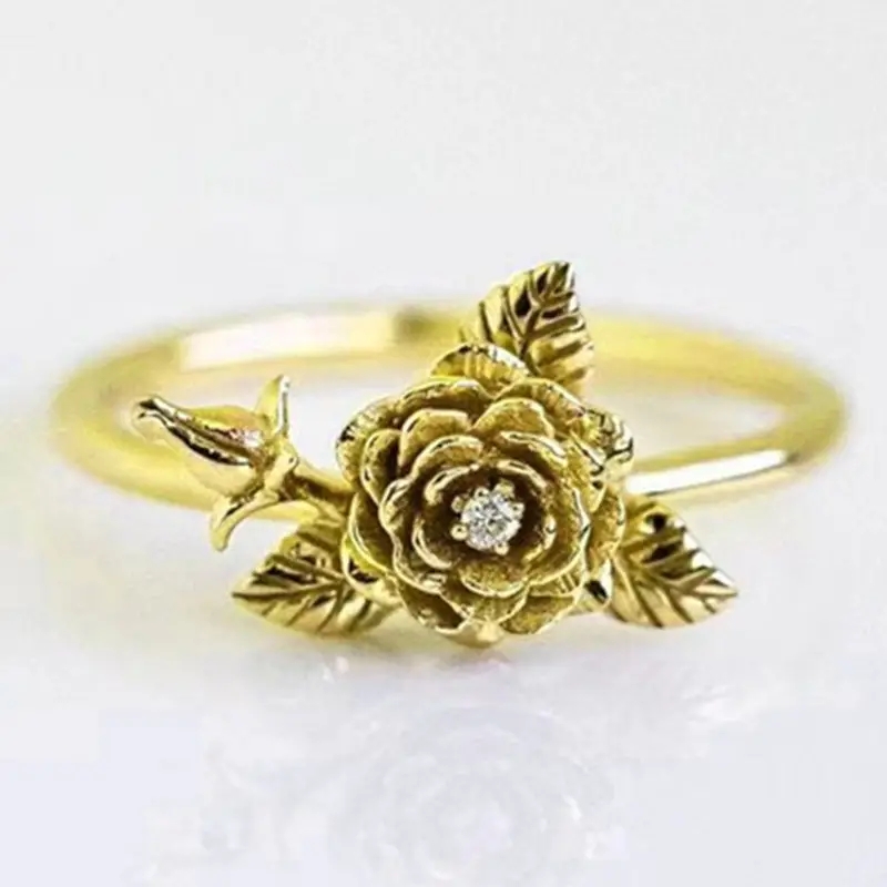 Huitan Chic Flower Ring Female - Vintage Fashion Style Female 评论和价格