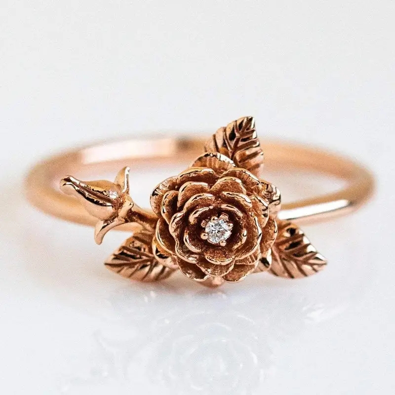 Huitan Chic Flower Ring Female - Vintage Fashion Style Female 评论和价格
